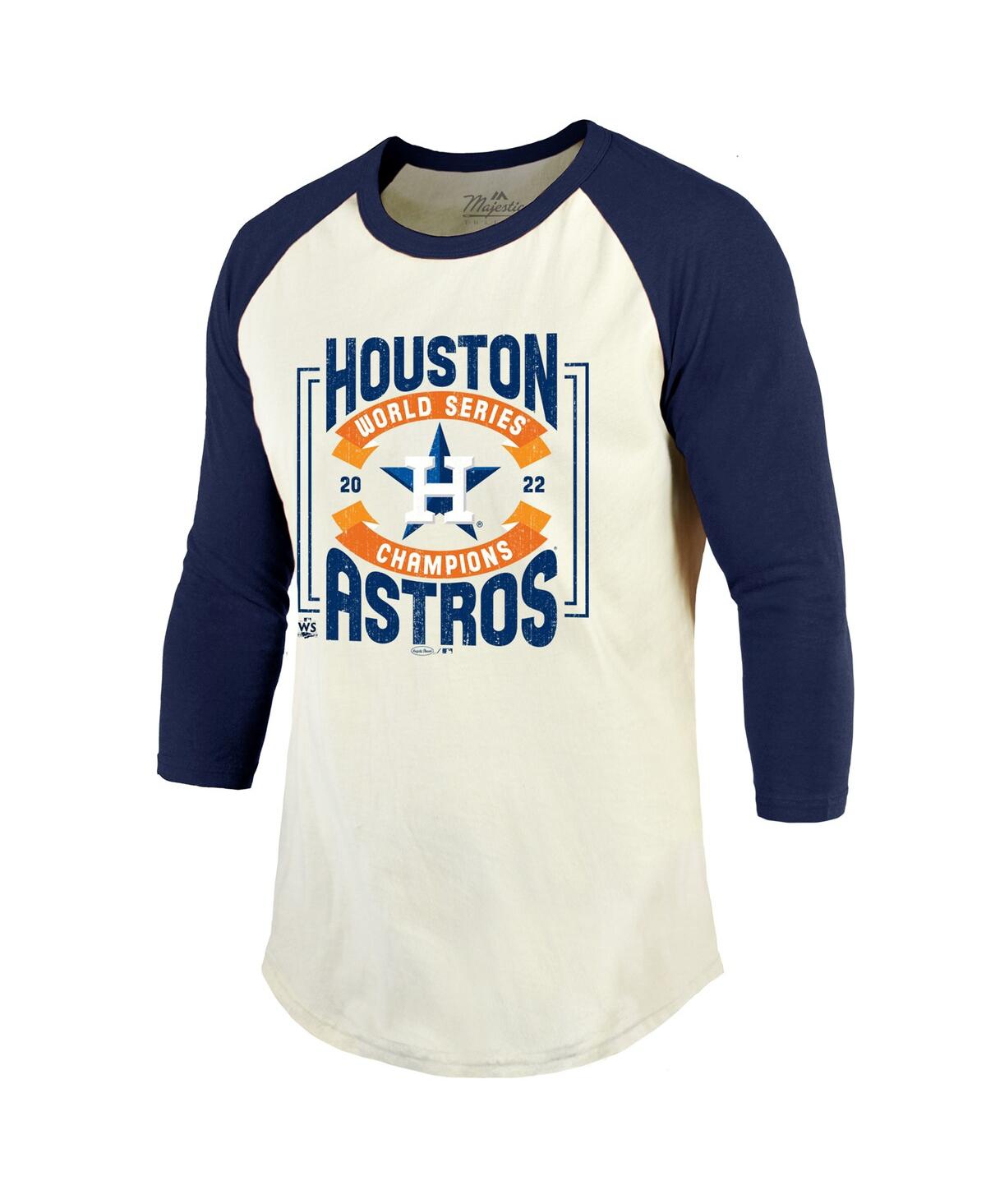 Majestic Threads Cream/navy Houston Astros 2022 World Series Champions Divide And Conquer Tri-blend In Cream,navy