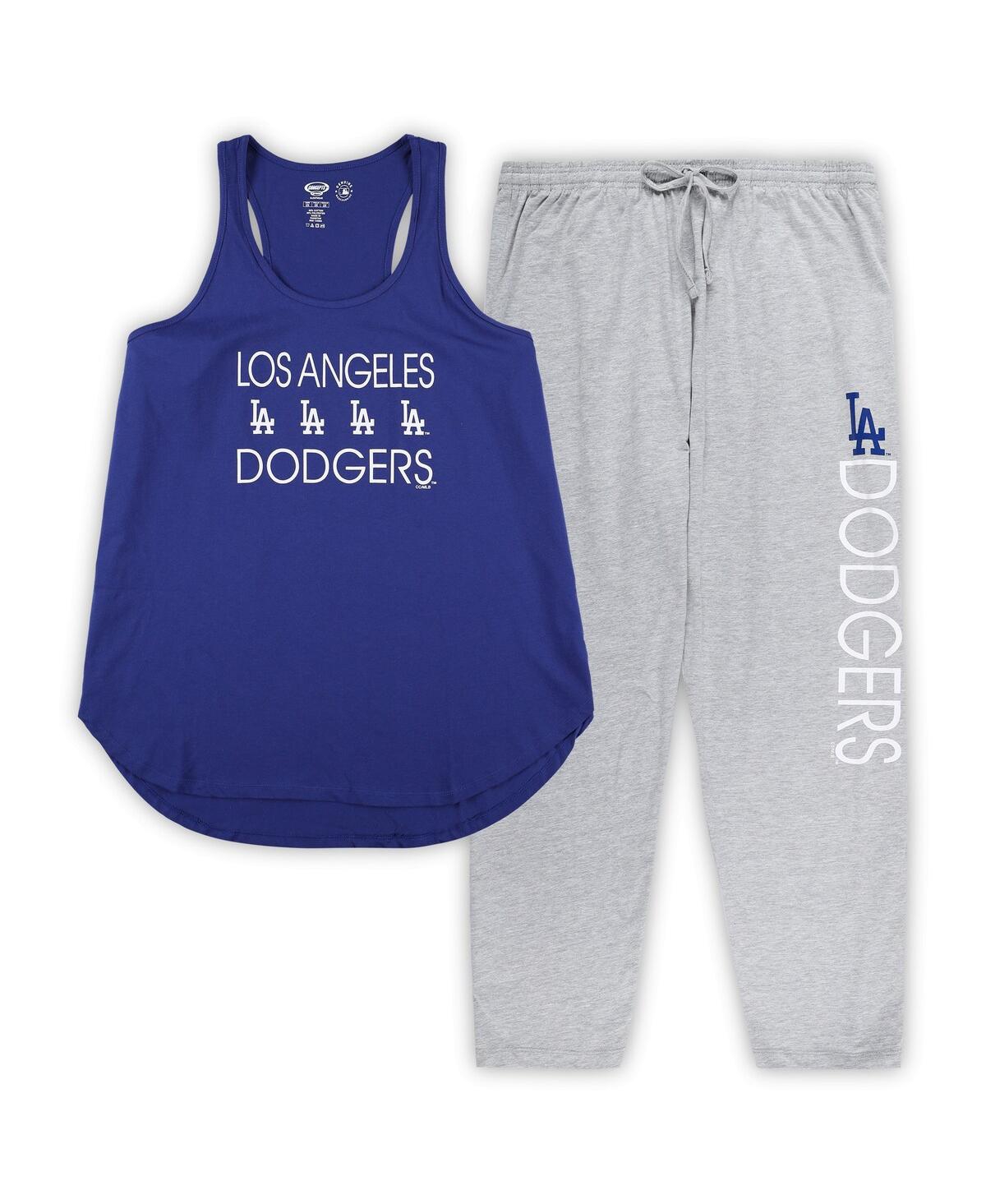 Shop Concepts Sport Women's  Royal, Heather Gray Los Angeles Dodgers Plus Size Meter Tank Top And Pants Sl In Royal,heather Gray