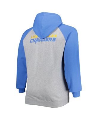 Men's Fanatics Branded Heather Gray Los Angeles Chargers Big and Tall Fleece Raglan Full-Zip Hoodie Jacket