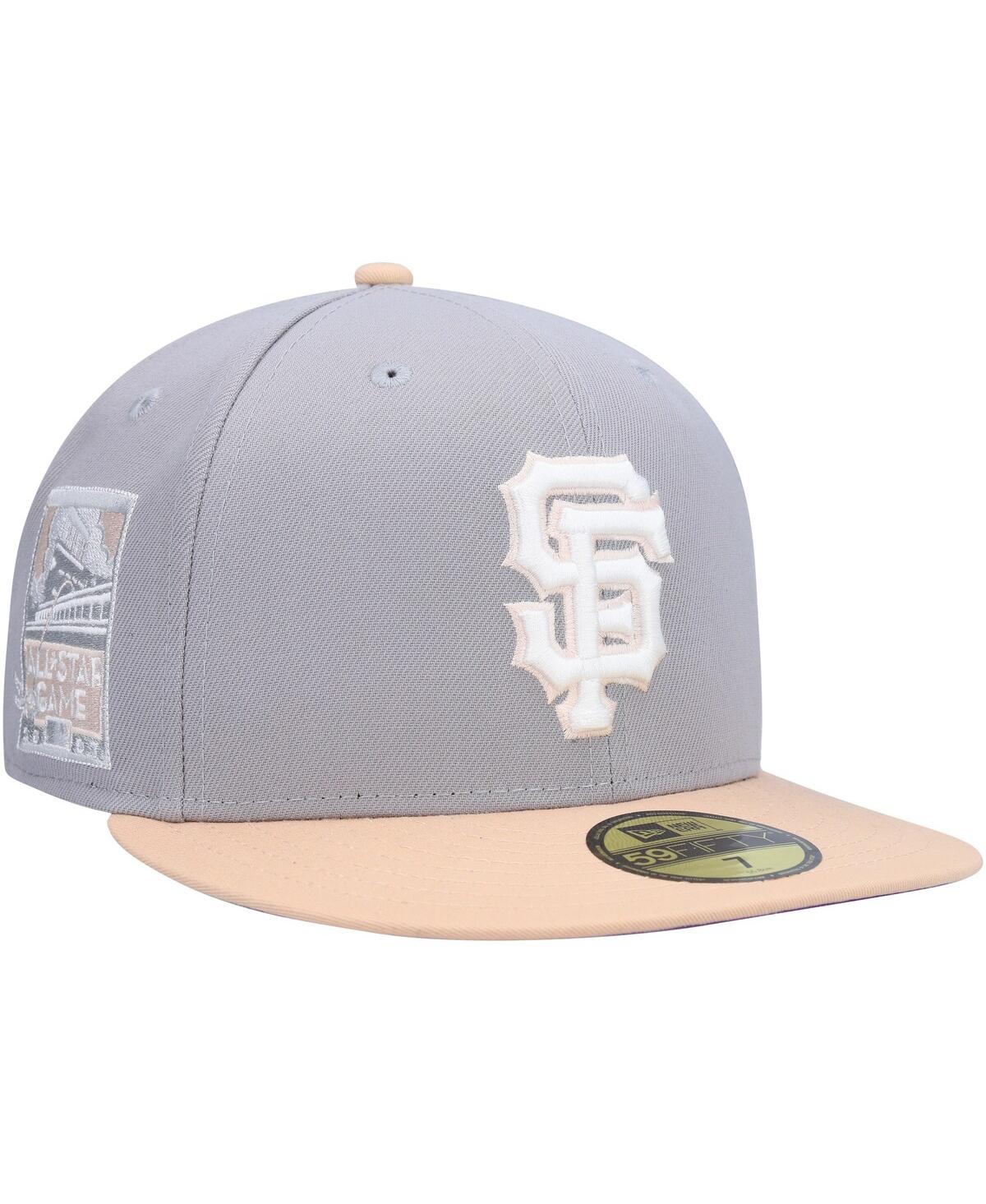 NEW ERA MEN'S NEW ERA GRAY, PEACH SAN FRANCISCO GIANTS 2007 MLB ALL-STAR GAME PURPLE UNDERVISOR 59FIFTY FITT 