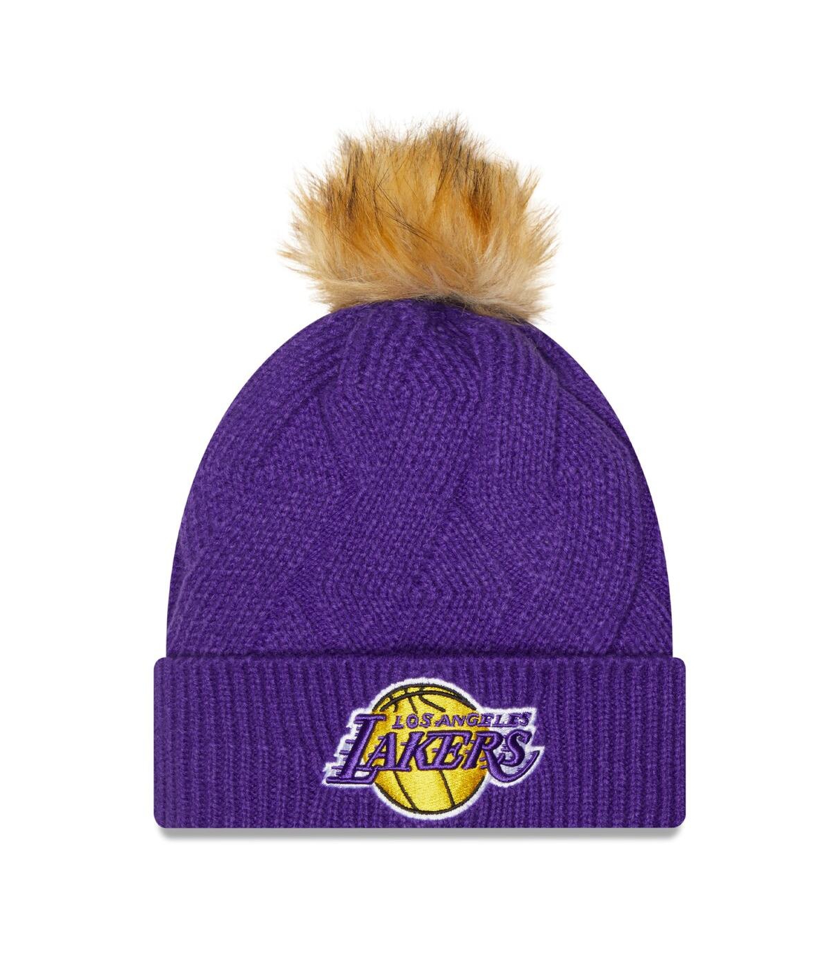 Shop New Era Women's  Purple Los Angeles Lakers Snowy Cuffed Knit Hat With Pom