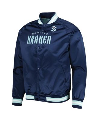 Men's Deep Sea Blue Seattle Kraken Satin Full-Snap Varsity Jacket