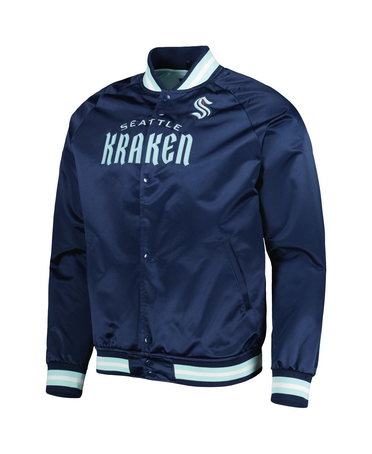 Mitchell & Ness Men's  Deep Sea Blue Seattle Kraken Satin Full-snap Varsity Jacket In Deep Sea Blue