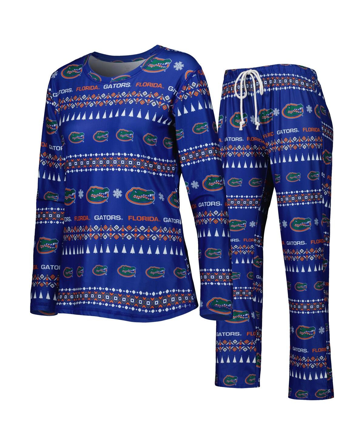 CONCEPTS SPORT WOMEN'S CONCEPTS SPORT ROYAL FLORIDA GATORS FLURRY UGLY SWEATER LONG SLEEVE T-SHIRT AND PANTS SLEEP 