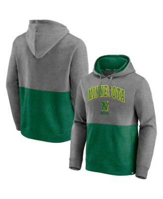 Men's Heathered Gray and Kelly Green Minnesota North Stars Block Party Classic Arch Signature Pullover Hoodie