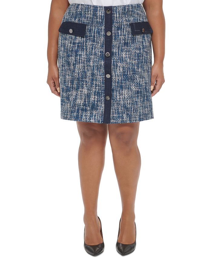 Calvin Klein Plus Size Tweed Faux-Button-Front Skirt & Reviews - Skirts -  Women - Macy's