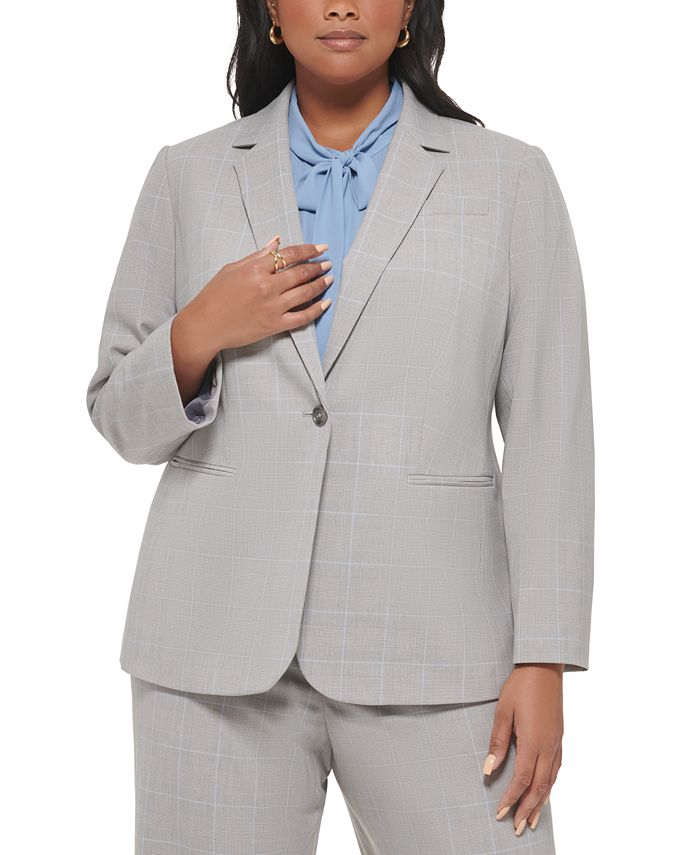 Calvin Klein Plus Size Plaid One-Button Long-Sleeve Jacket & Reviews -  Jackets & Blazers - Women - Macy's