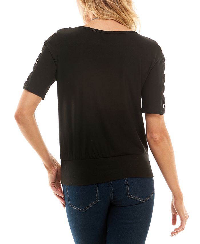 BCX Juniors' RoundNeck LatticeElbowSleeve Knit Top Macy's