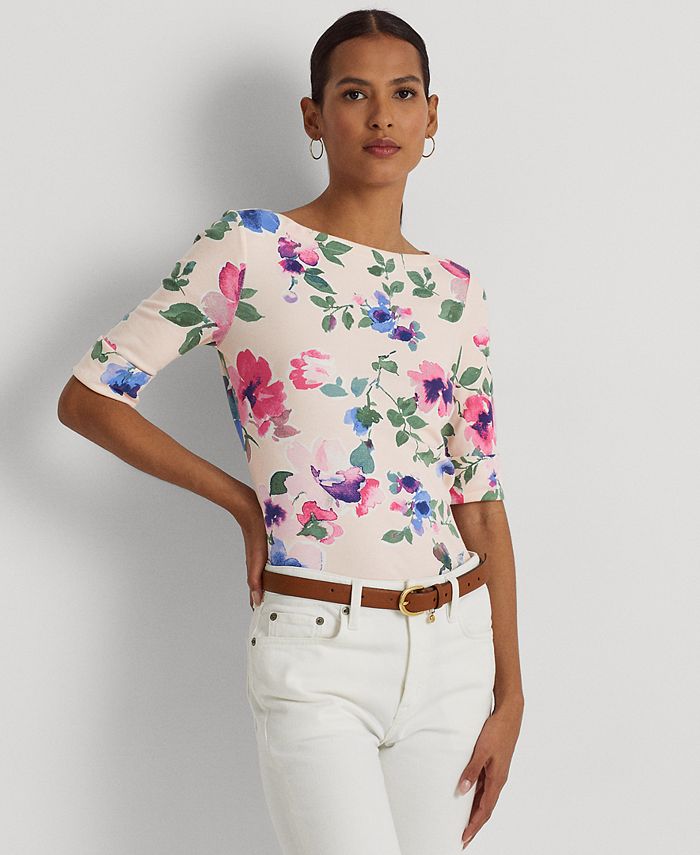 Lauren Ralph Lauren Women's Floral Stretch Cotton T-Shirt & Reviews - Tops  - Women - Macy's