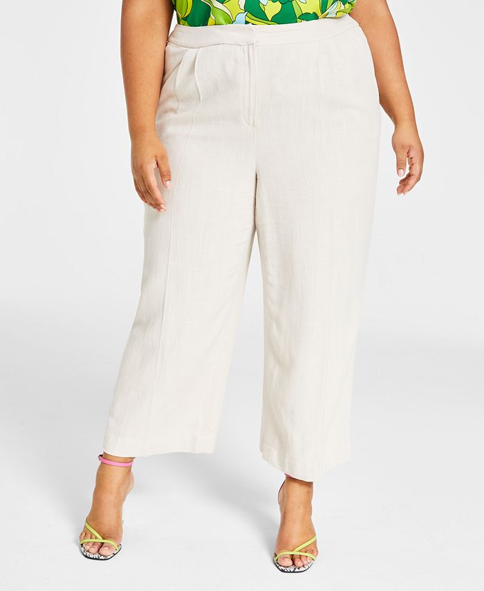Bar III Plus Size Textured Wide-Leg Cropped Pants, Created for Macy's ...