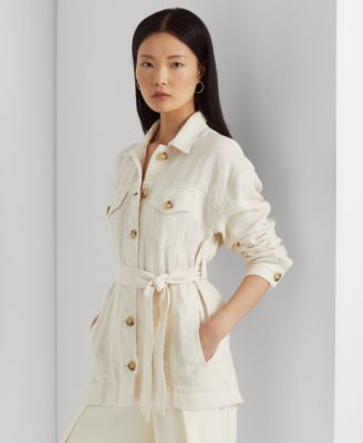 Lauren Ralph Lauren Women s Belted Herringbone Linen Shirt Jacket Macy s