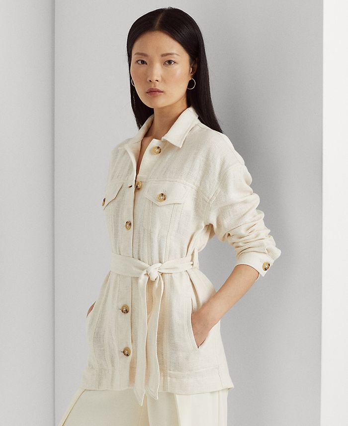 Lauren Ralph Lauren Women's Belted Herringbone Linen Shirt Jacket - Macy's
