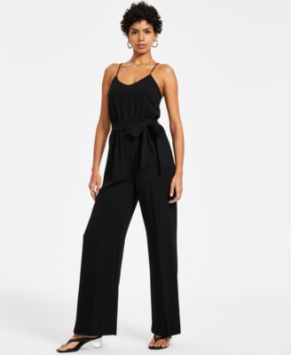 Bar III Women's Textured Crepe Belted V-Neck Jumpsuit, Created For Macy ...