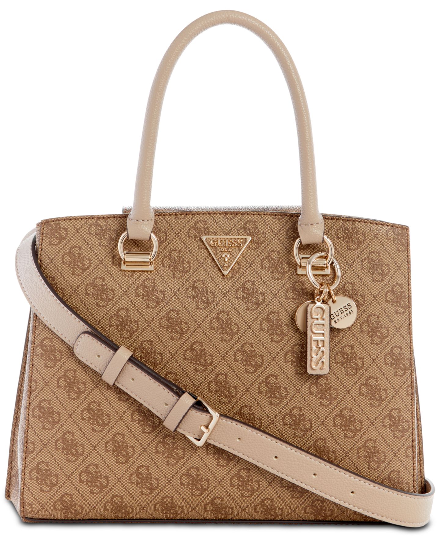 Женская сумка-сэтчел Guess Noelle Girlfriend Medium 4G Basique с монограммой, цвет: Латте — фото 1