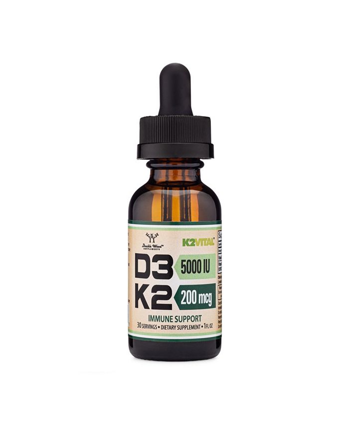 Double Wood Supplements Vitamin D3 + K2 Liquid 5000 IU D3, 200 mcg K2