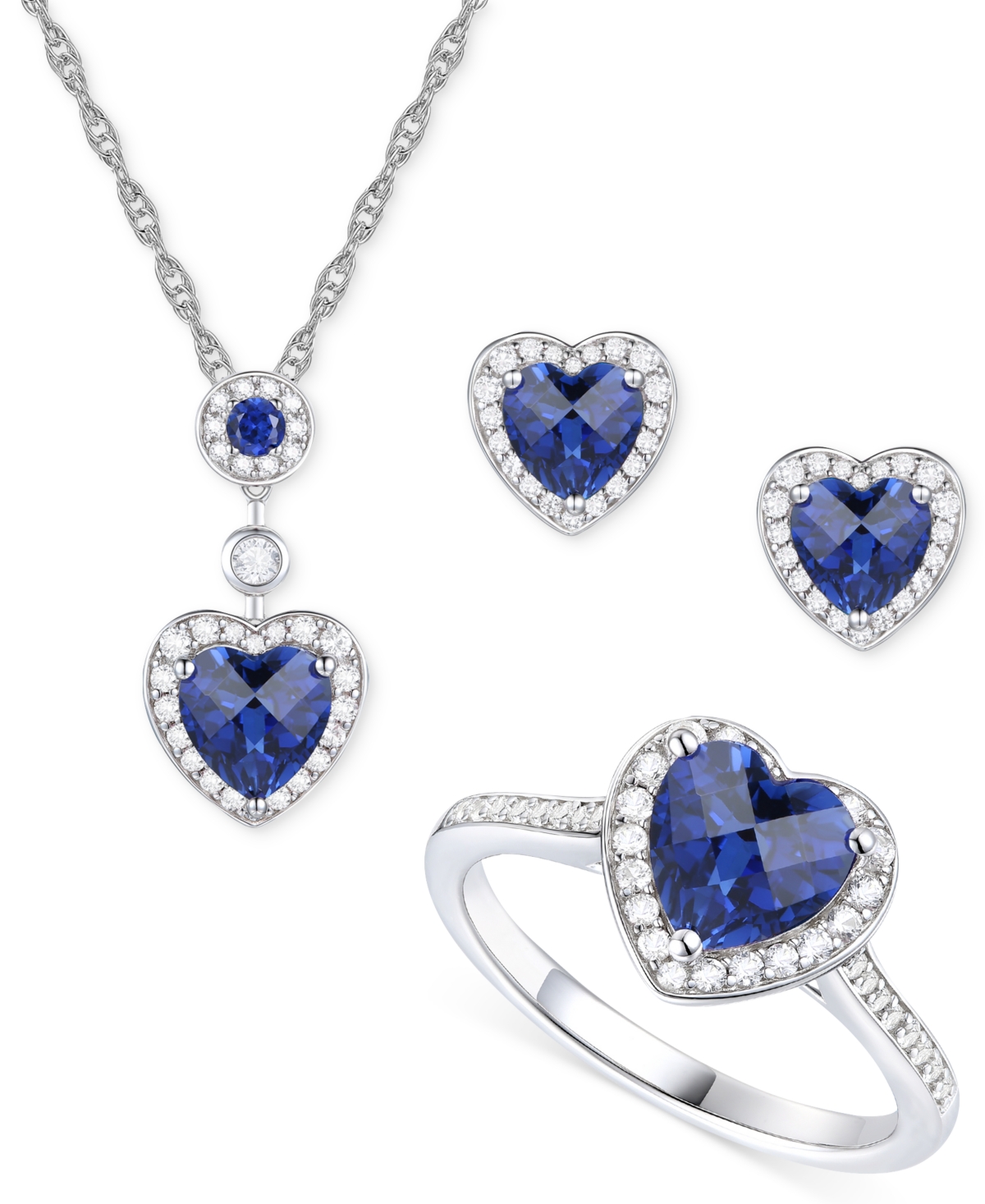 Macy's 3-pc. Set Amethyst (3-1/3 Ct. T.w.) & Lab-grown White Sapphire (3/4 Ct. T.w.) Heart Pendant Necklace