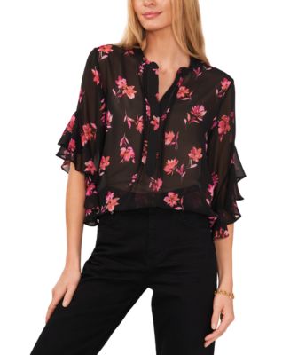 売れ筋商品|||スタイルアンドコー カットソー トップス レディース Women's Printed Flutter-Sleeve Pintuck Blouse, Exclusively at Macy's Blue Combo Style & Co Style& Co Women's Printed Square-Neck Flutter