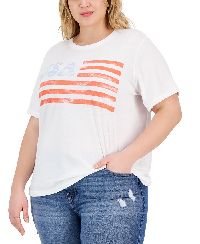 Grayson Threads Black Trendy Plus Size USA Flag Graphic T-Shirt - Bright White - Size 4X