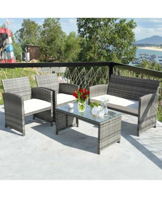 4PCS Rattan Patio Furniture Set Garden Lawn Sofa Cushioned Seat