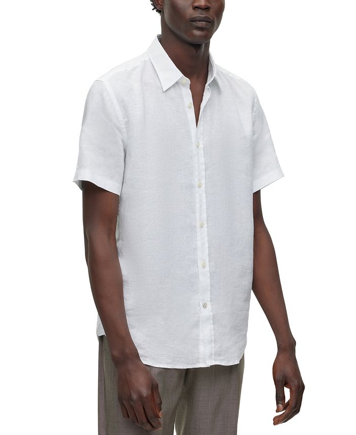 Hugo Boss Men's Slim-Fit Short-Sleeved Stretch-Linen Chambray Shirt ...