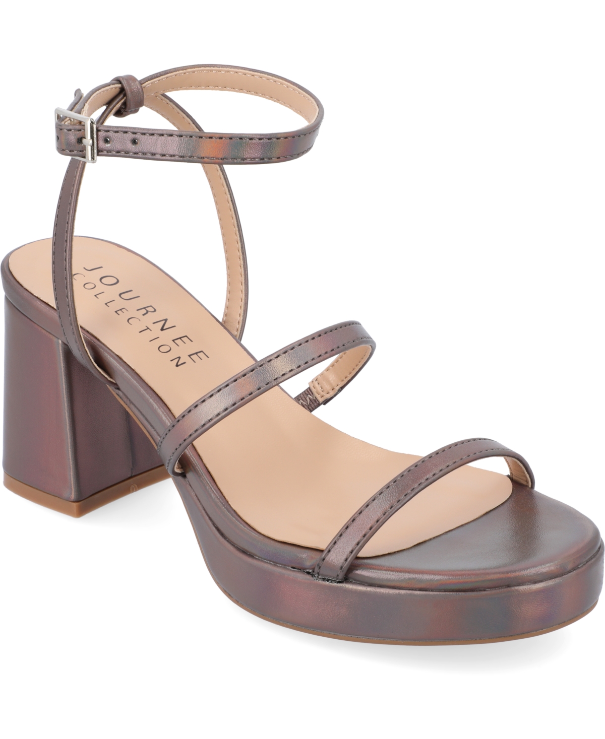 Journee Collection Samilee Block Heel Platform Sandal In Pewter