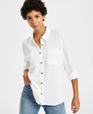 Hippie Rose - Juniors' Gauze Long-Sleeve Button-Up Shirt