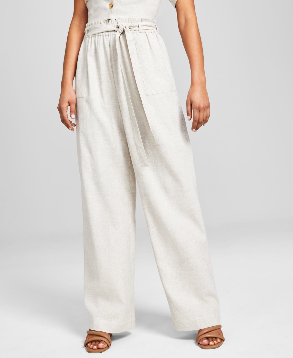 And Now This Women's Linen Blend Paperbag Pants In Tan