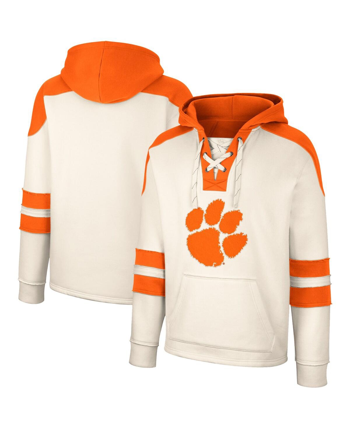 Colosseum Men's  Cream Clemson Tigers Lace-up 4.0 Vintage-like Pullover Hoodie