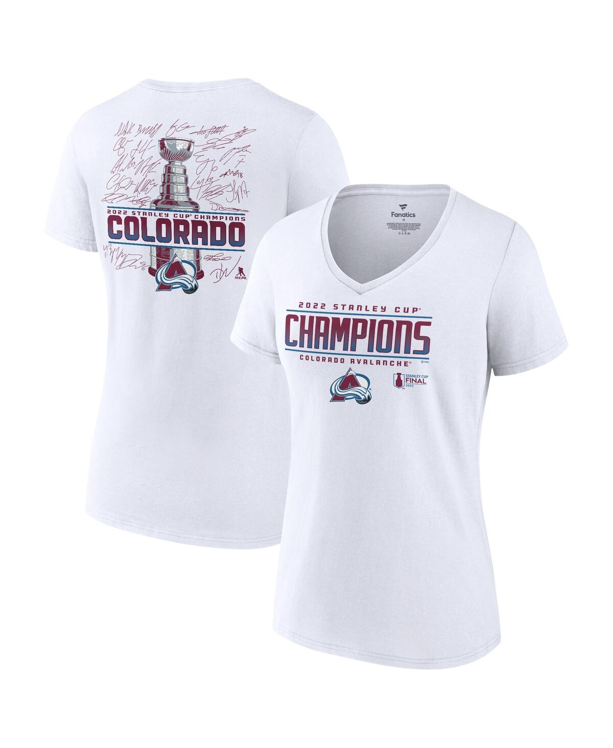 Women's FanaticsColorado Avalanche 2022 Stanley Cup Champions Signature Roster V-Neck T-shirt - White