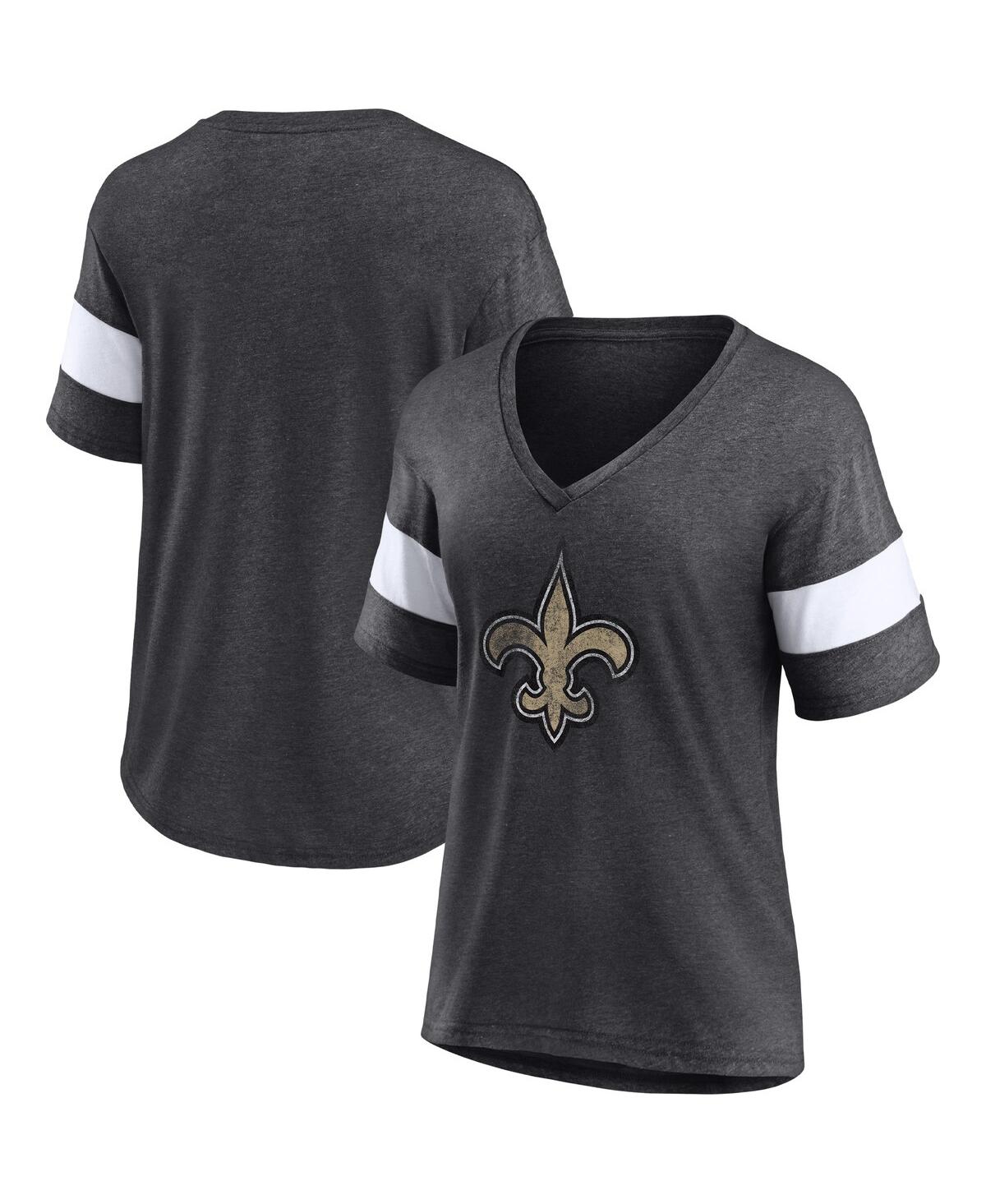 Fanatics Branded Heathered Charcoal/white New Orleans Saints Distressed Team Tri-blend V-neck T-shir In Heathered Charcoal,white