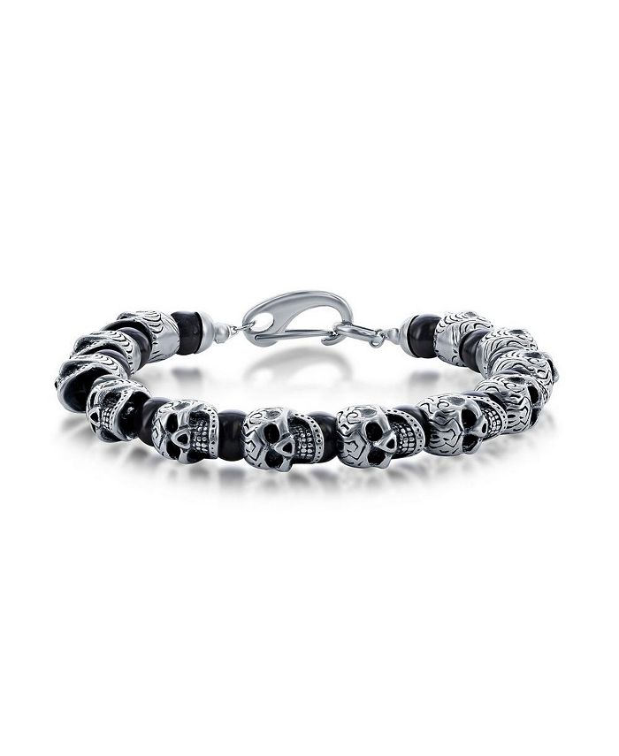 Blackjack Mens Stainless Steel Genuine Onyx Skull Bracelet Macy's
