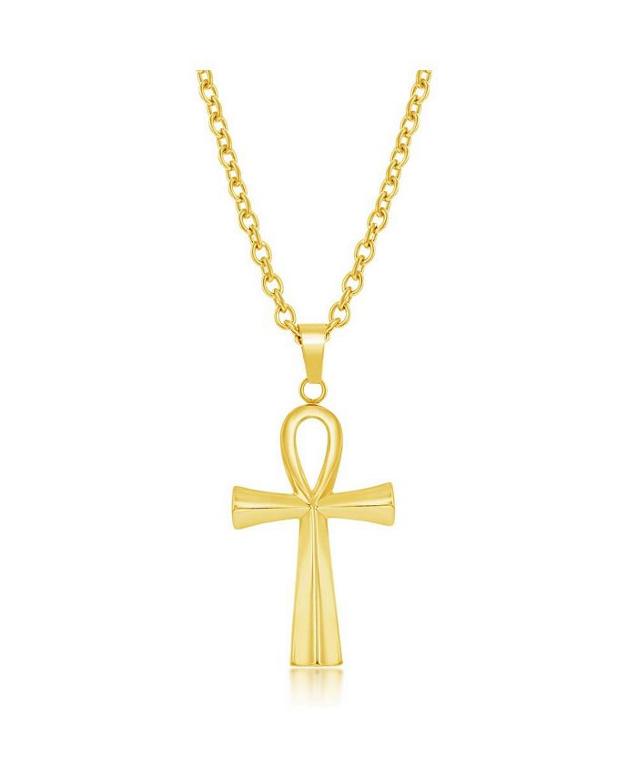 Blackjack Mens Stainless Steel Ankh Cross Necklace Gold Plated Macy's