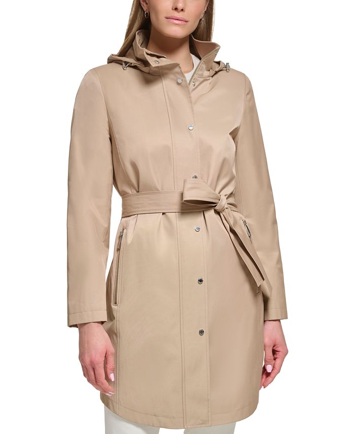 Calvin Klein Women's Zip-Front Hooded Belted Raincoat - Macy's