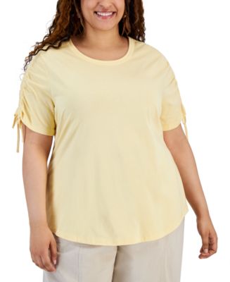 Karen Scott Plus Size Cinch Sleeve Crewneck Top, Created for Macy's ...