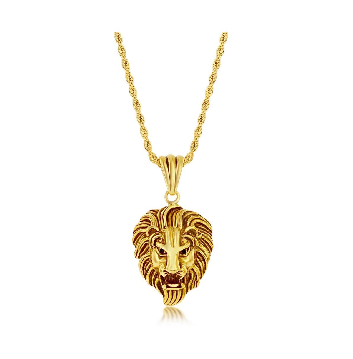 BLACKJACK MENS STAINLESS STEEL OXIDIZED LION NECKLACE - GOLD PLATED