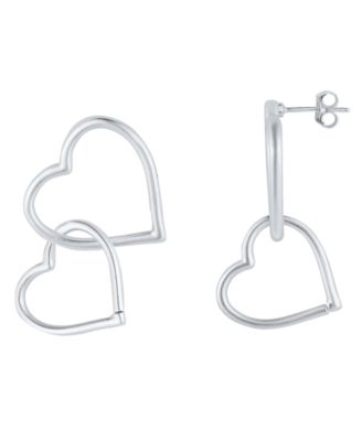 Fine Silver-Plated Double Heart Matte Post Earring