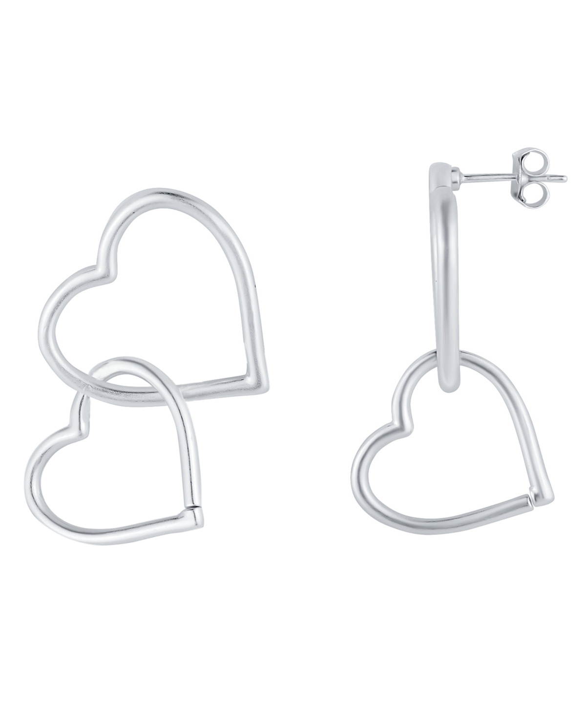 Fine Silver-Plated Double Heart Matte Post Earring - Silver