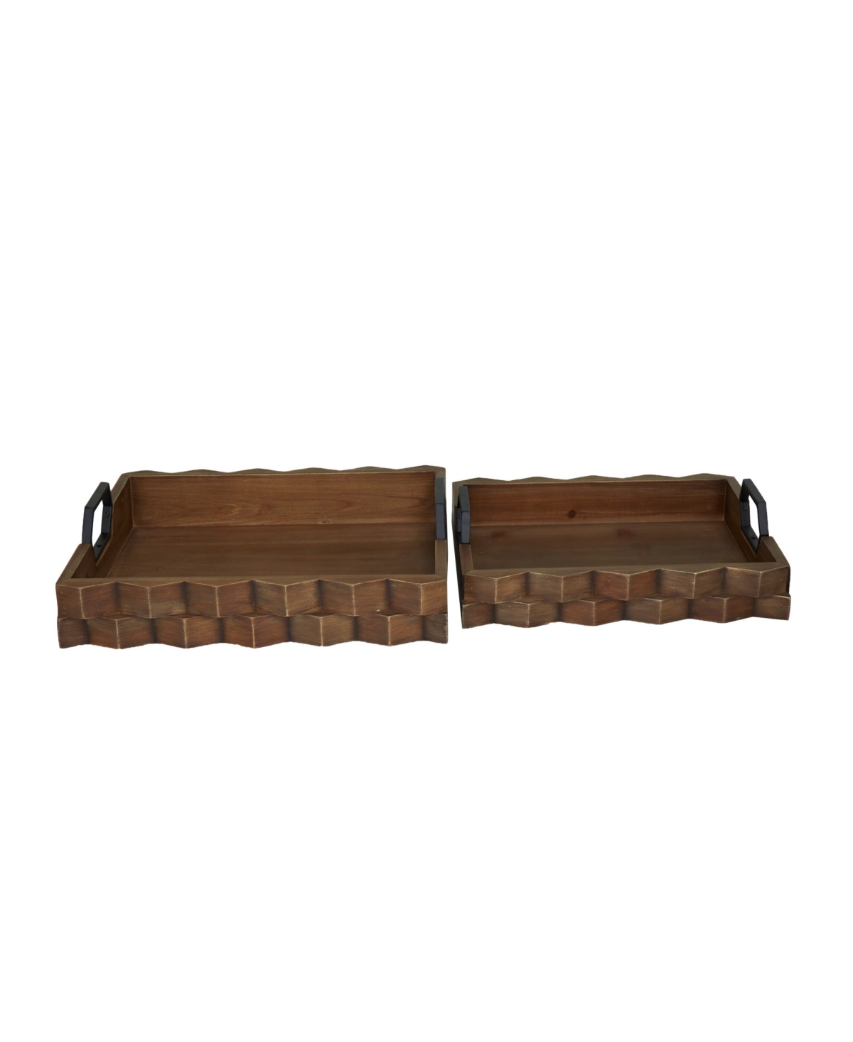 Rosemary Lane Dark Wood Tray With Metal Handles, Set Of 2, 14", 16" W In Dark Brown