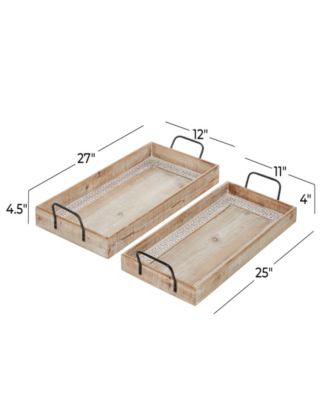 Wood Tray with White Wash, Set of 2, 27", 25" W
