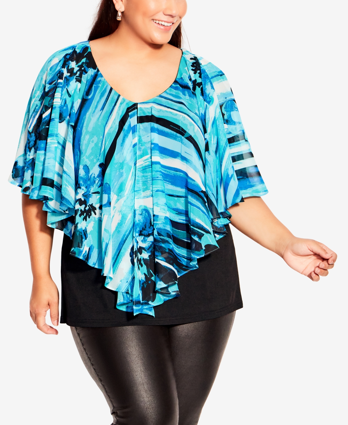 Avenue Plus Size Mira Overlay Print Top In Marina Floral