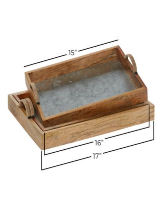 Wood Tray with Galvanized Interior, Set of 3, 15", 16", 17" W