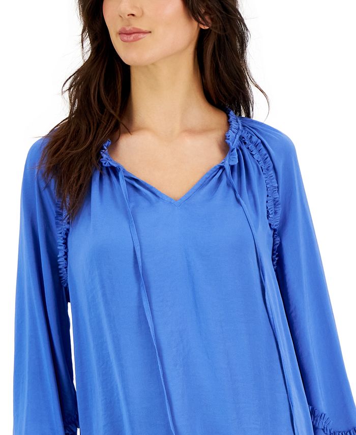 T Tahari Women's Airflow Ruffled SplitNeck Top Macy's