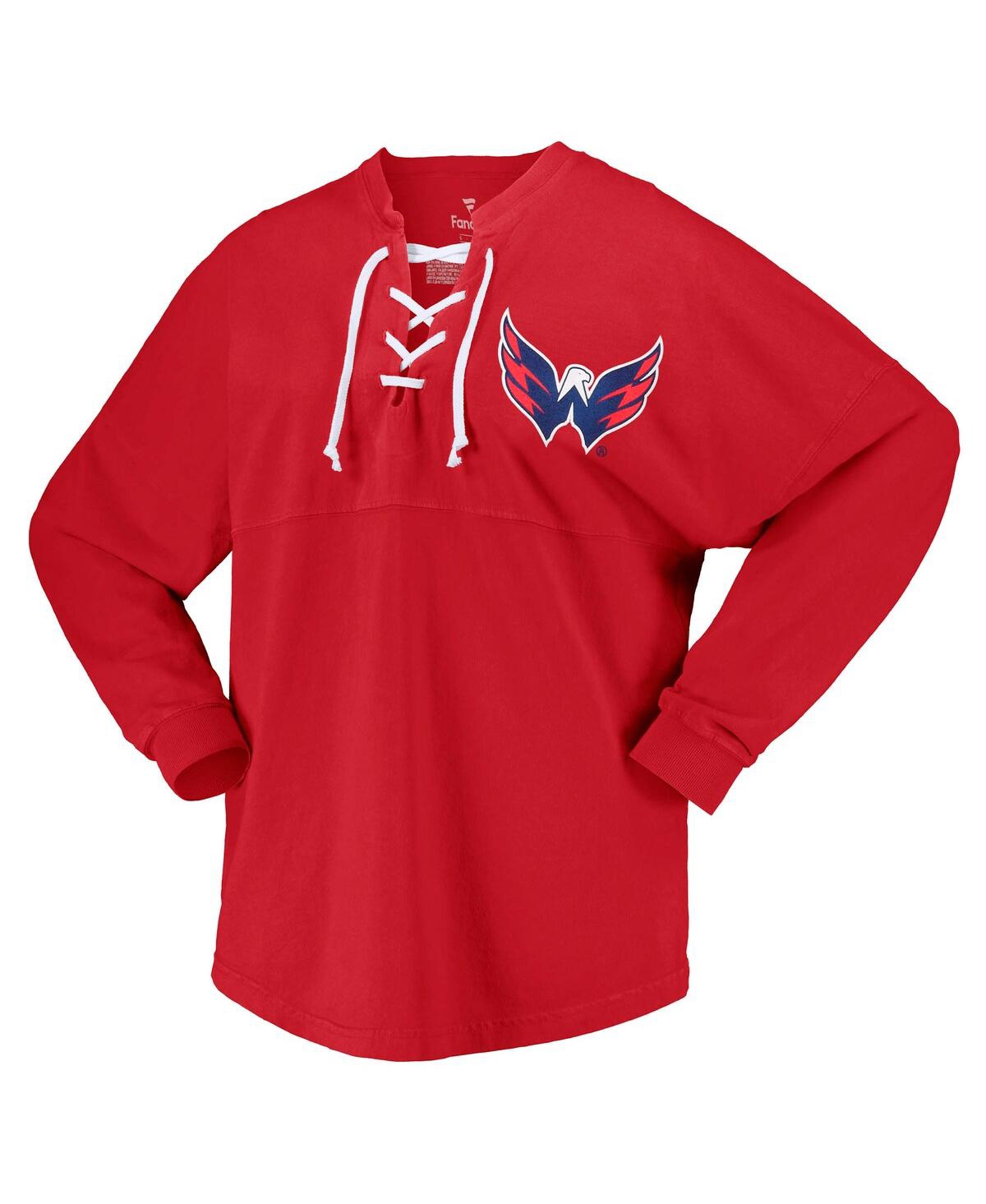 Fanatics Branded Red Washington Capitals Spirit Lace-up V-neck Long Sleeve Jersey T-shirt In Red