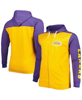 Men's Gold, Purple Los Angeles Lakers Big and Tall Down and Distance Full-Zip Hoodie