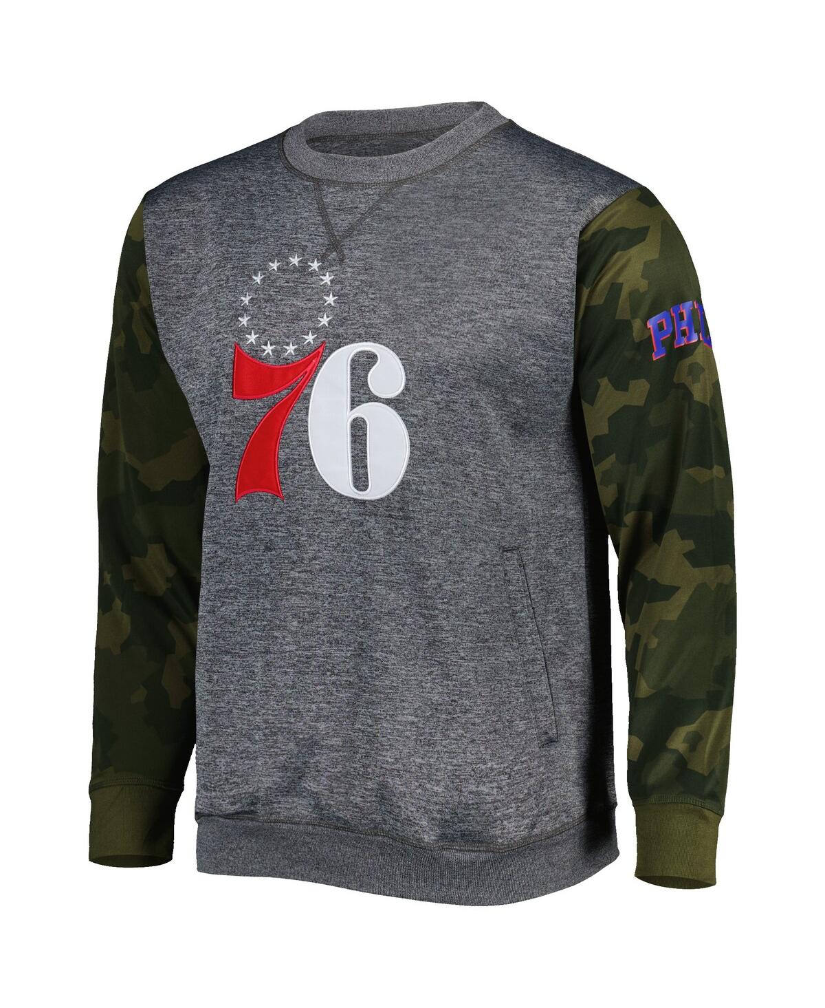 Shop Fanatics Men's  Heather Charcoal Philadelphia 76ers Camo Stitched Sweatshirt
