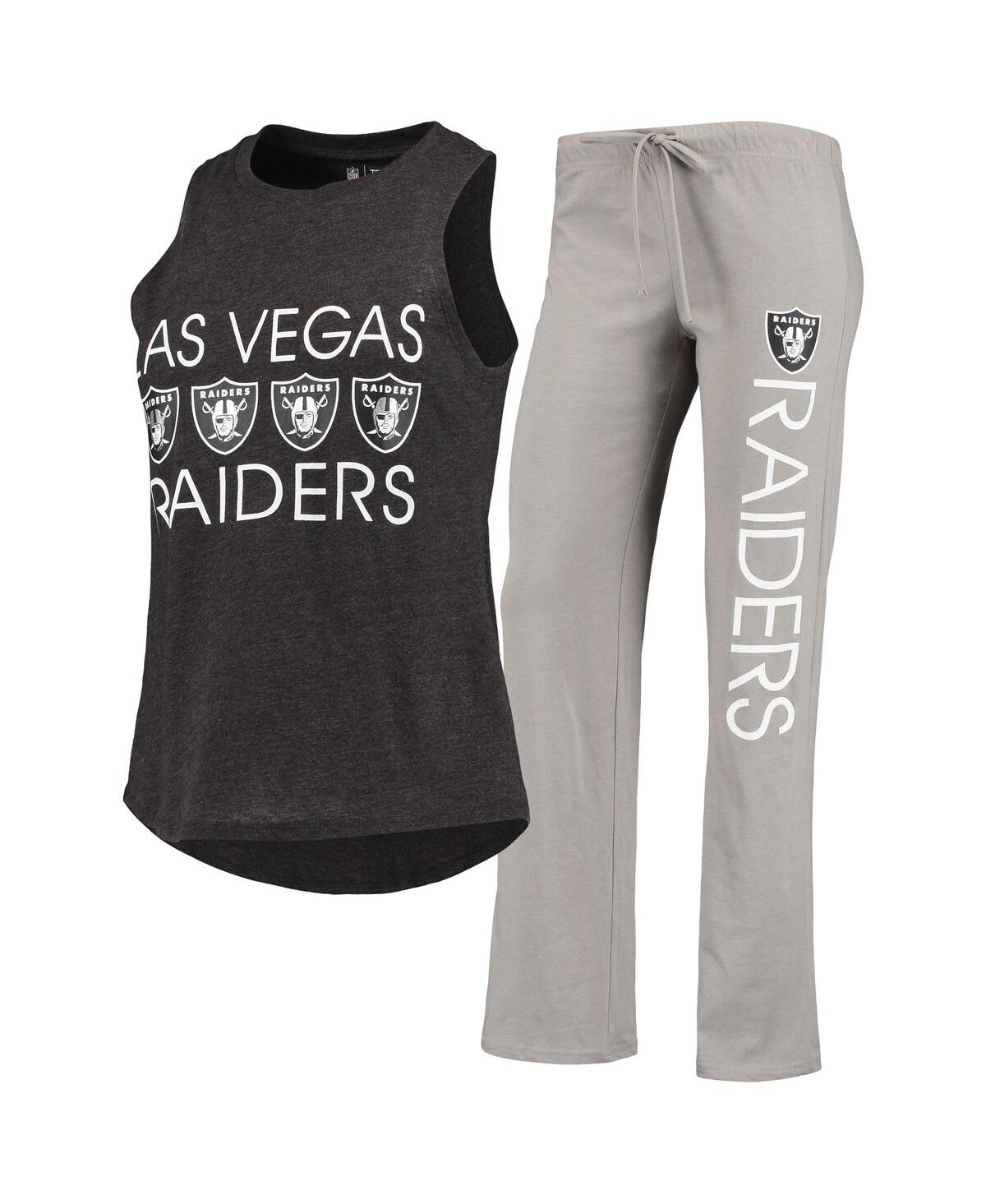 Women's Concepts Sport Gray Las Vegas Raiders Plus Size Meter Tank Top and Pants Sleep Set - Gray