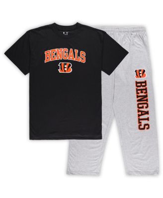 Men's Black and Heather Gray Sport Cincinnati Bengals Big and Tall T-shirt and Pants Sleep Set
