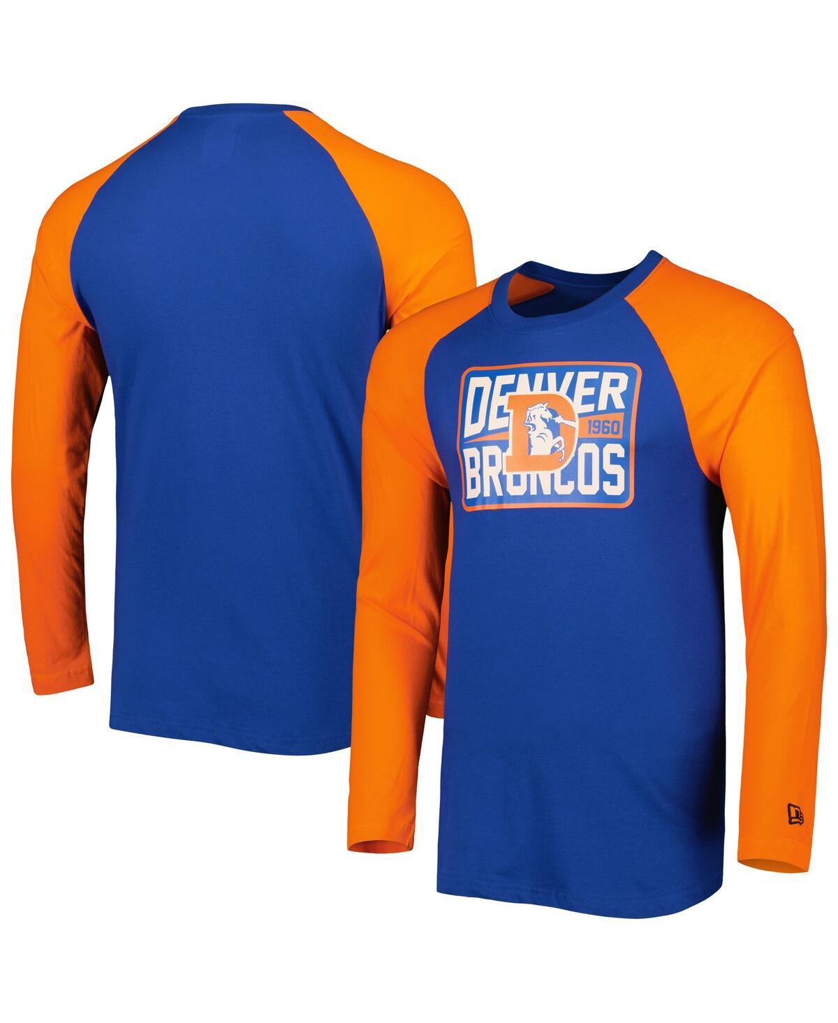 Shop New Era Men's  Royal Denver Broncos Throwback Raglan Long Sleeve T-shirt