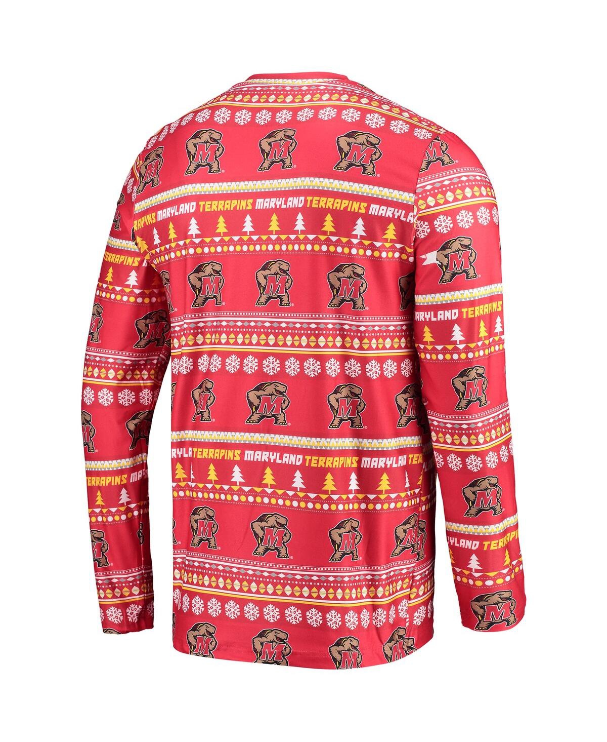 Shop Concepts Sport Men's  Red Maryland Terrapins Ugly Sweater Long Sleeve T-shirt And Pants Sleep Set