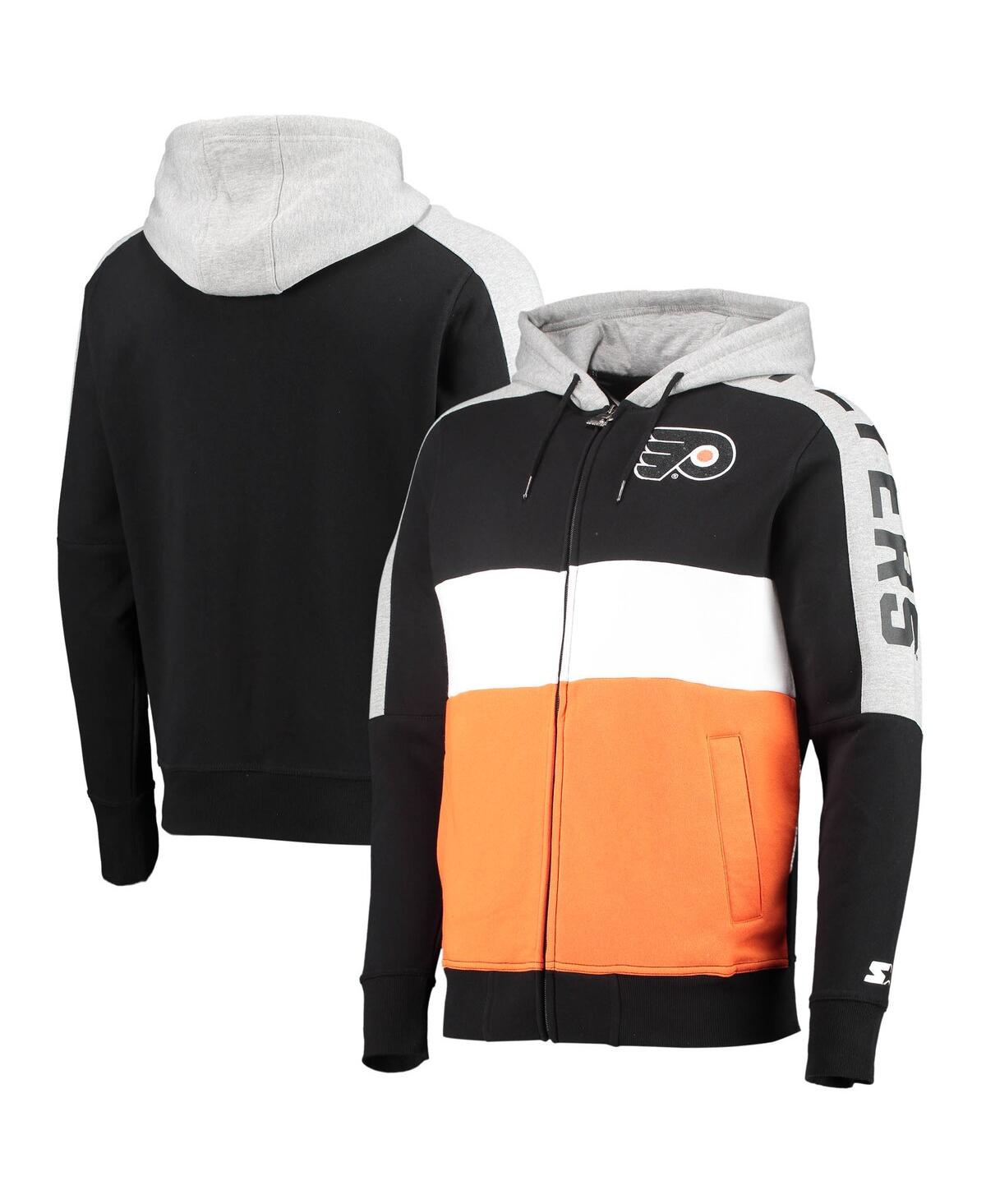 Starter Men's  Black, Orange Philadelphia Flyers Playoffs Color Block Full-zip Hoodie In Black,orange